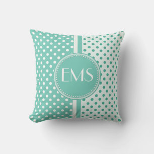 Turquoise en witte Polka Dot Monogram Kussen