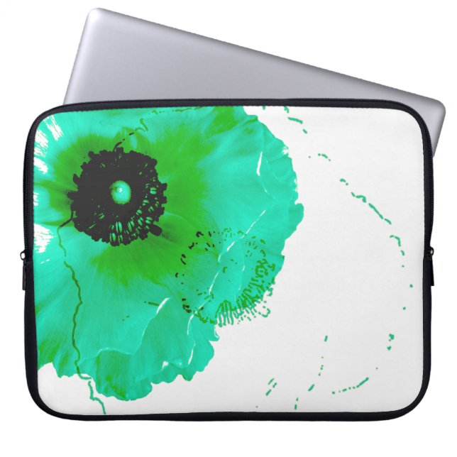 turquoise en witte ranunculus laptop sleeve (Voorkant)