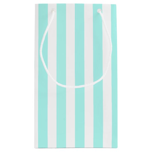 Turquoise en witte snoepjes strepen klein cadeauzakje (Achterkant)