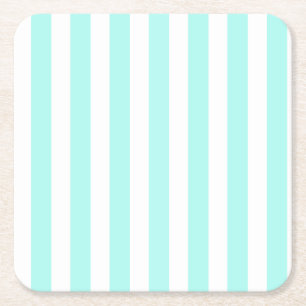 Turquoise en witte snoepjes strepen vierkante kartonnen onderzetter