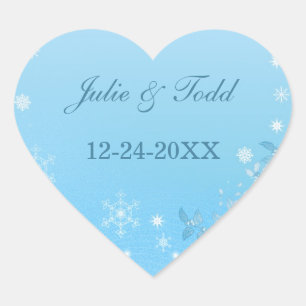Turquoise en Witte Winter Save The Date Trouwkaart Hart Sticker