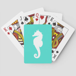 Turquoise en witte zeepaard speelkaarten