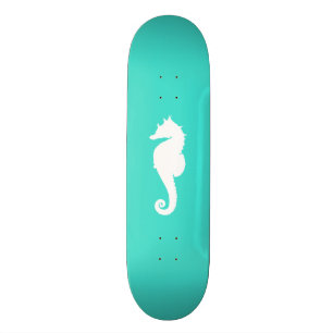 Turquoise en witte zeepaardje skateboard