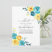 Turquoise en Yellow Floral Online Virtual Wedding Kaart (Staand voorkant)