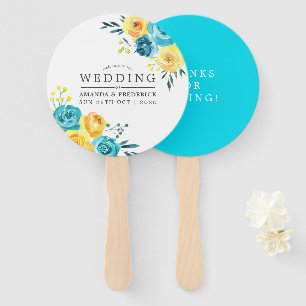 Turquoise en Yellow Floral Wedding Favor Handwaaier