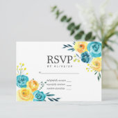 Turquoise en Yellow Floral Wedding RSVP (Staand voorkant)