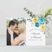Turquoise en Yellow Floral Wedding Save the Date (Staand voorkant)