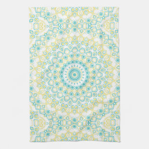 Turquoise en Yellow Summer Mandala Design Theedoek