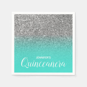 Turquoise en Zilver Glitter Ombre Quinceanera Servet