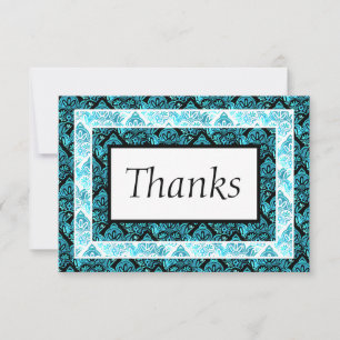 Turquoise en zwart Dank u kaart