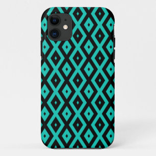 Turquoise en zwart diamantpatroon iPhone 11 hoesje