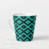 Turquoise en zwart diamantpatroon latte mok (Linkerhoek)