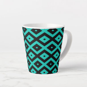 Turquoise en zwart diamantpatroon latte mok