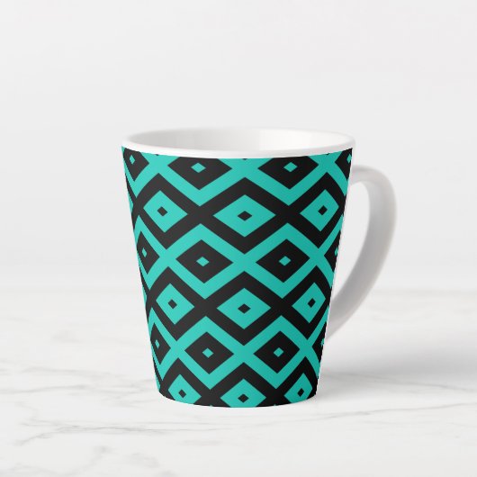 Turquoise en zwart diamantpatroon latte mok (Rechterhoek)
