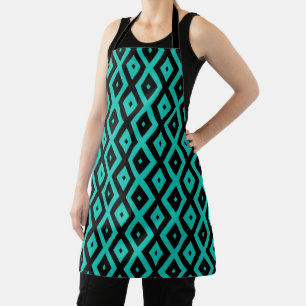 Turquoise en zwart diamantpatroon schort
