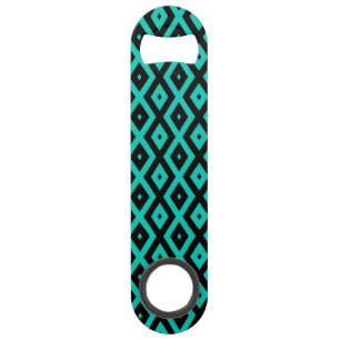 Turquoise en zwart diamantpatroon speed flessenopener