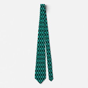 Turquoise en zwart diamantpatroon stropdas