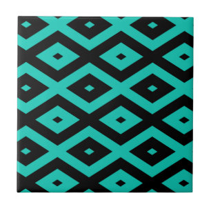 Turquoise en zwart diamantpatroon tegeltje