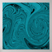 Turquoise en zwart vloeibaar marmer Abstract Poste Poster (Voorkant)