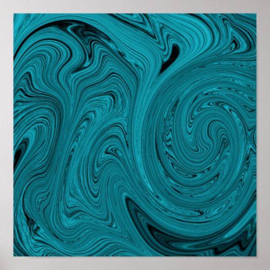 Turquoise en zwart vloeibaar marmer Abstract Poste Poster (Voorkant)