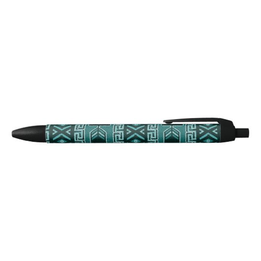 Turquoise en zwart zuidwesten Aztec print patroon Zwarte Inkt Pen (Bovenkant)