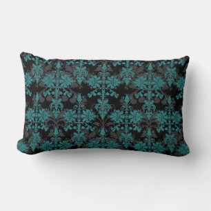Turquoise en Zwarte Damast Kussen