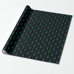 Turquoise en Zwarte Eiffeltoren Cadeaupapier