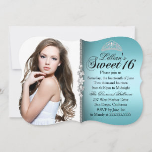 Turquoise en Zwarte Prinsessen Tiara Sweet 16 Verj Kaart