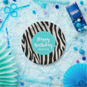 Turquoise en Zwarte Zebra Stripe Verjaardagsfeest Papieren Bordje (Feest)
