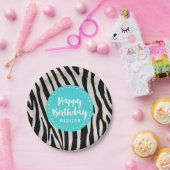 Turquoise en Zwarte Zebra Stripe Verjaardagsfeest Papieren Bordje (Feest)