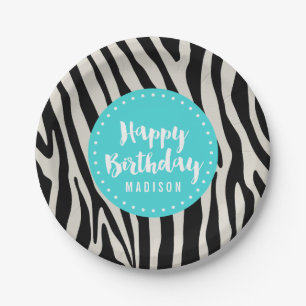 Turquoise en Zwarte Zebra Stripe Verjaardagsfeest Papieren Bordje