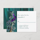 Turquoise et blanc avec carte RSVP de mariage Peac (Devant / Derrière)