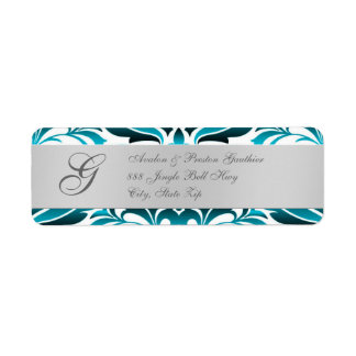 Turquoise et blanc Monogramme Étiquettes de adress