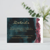 Turquoise et Bourgogne Mariage Détails Carte de bo (Debout devant)