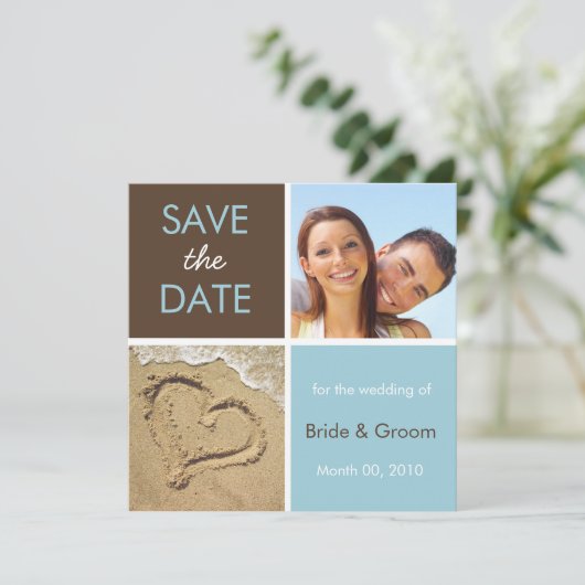 Turquoise et Brown Enregistrer la date Carte photo (Debout devant)