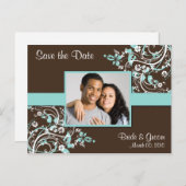 Turquoise et Brown Enregistrer la date Photo Carte (Devant / Derrière)