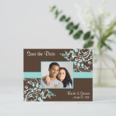 Turquoise et Brown Enregistrer la date Photo Carte (Debout devant)