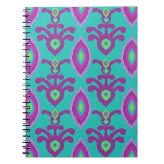 Turquoise et carnet pourpre de conception d'Ikat (Devant)