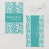 Turquoise et carte de visite blanc de damassé (Devant / Derrière)