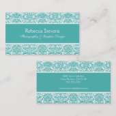 Turquoise et carte de visite blanc de damassé (Devant / Derrière)