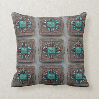 Turquoise et coussin de Nepali de brun