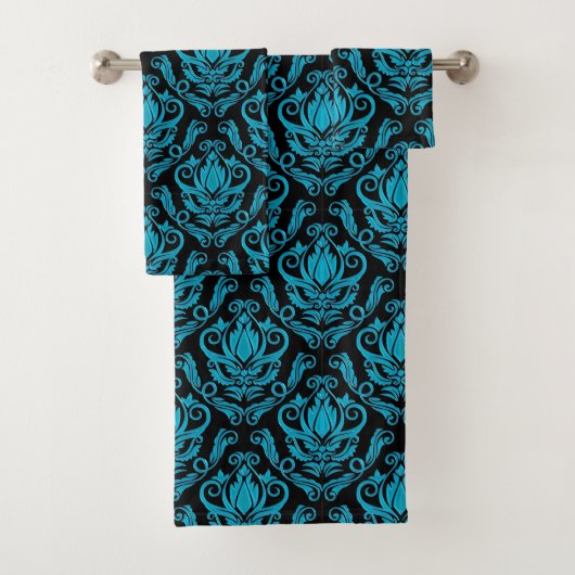 Turquoise et ensemble noir de serviette (En situation)