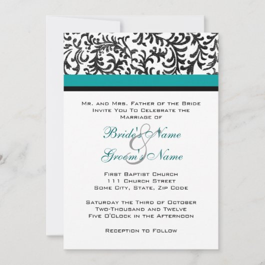 Turquoise et Faire-part de mariage noir (Devant)