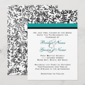 Turquoise et Faire-part de mariage noir (Devant / Derrière)