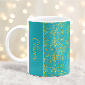 Turquoise et Gold Snowflakes Christmas Mug