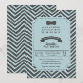 Turquoise et Grey Chevron Bow cravate Invitation B (Devant / Derrière)