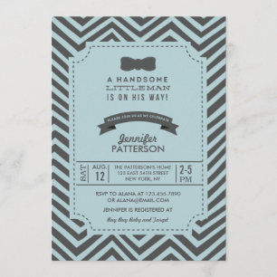 Turquoise et Grey Chevron Bow cravate Invitation B