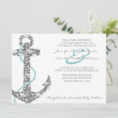 Turquoise et gris Ancre Plage Mariage Invitation (Debout devant)