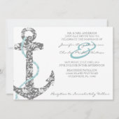 Turquoise et gris Ancre Plage Mariage Invitation (Devant)