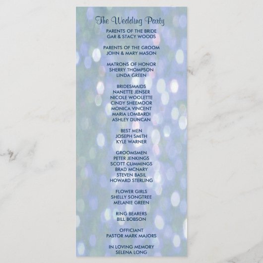 Turquoise et Lavender Bokeh Wedh Programme (Dos)